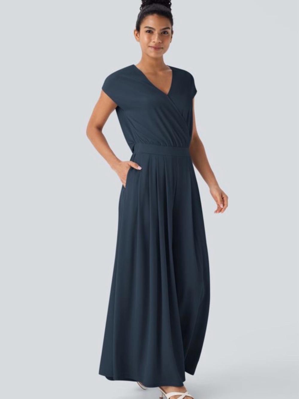 HALARA Navy Wrap-Front Wide-Leg Jumpsuit TALL S1